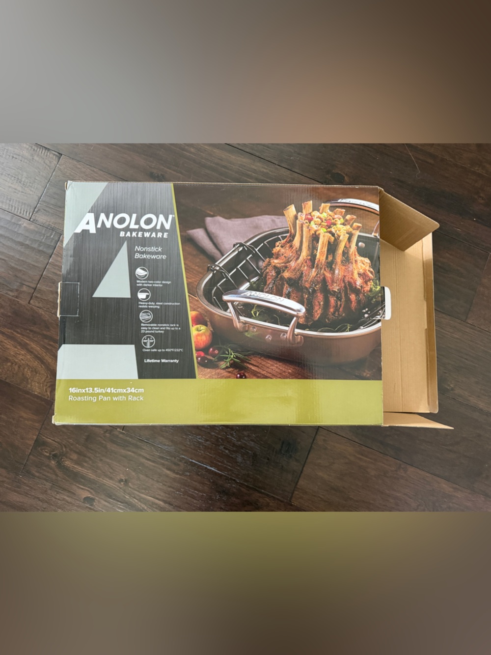 NIB anolon 16 inch roasting pan with rack nonstick